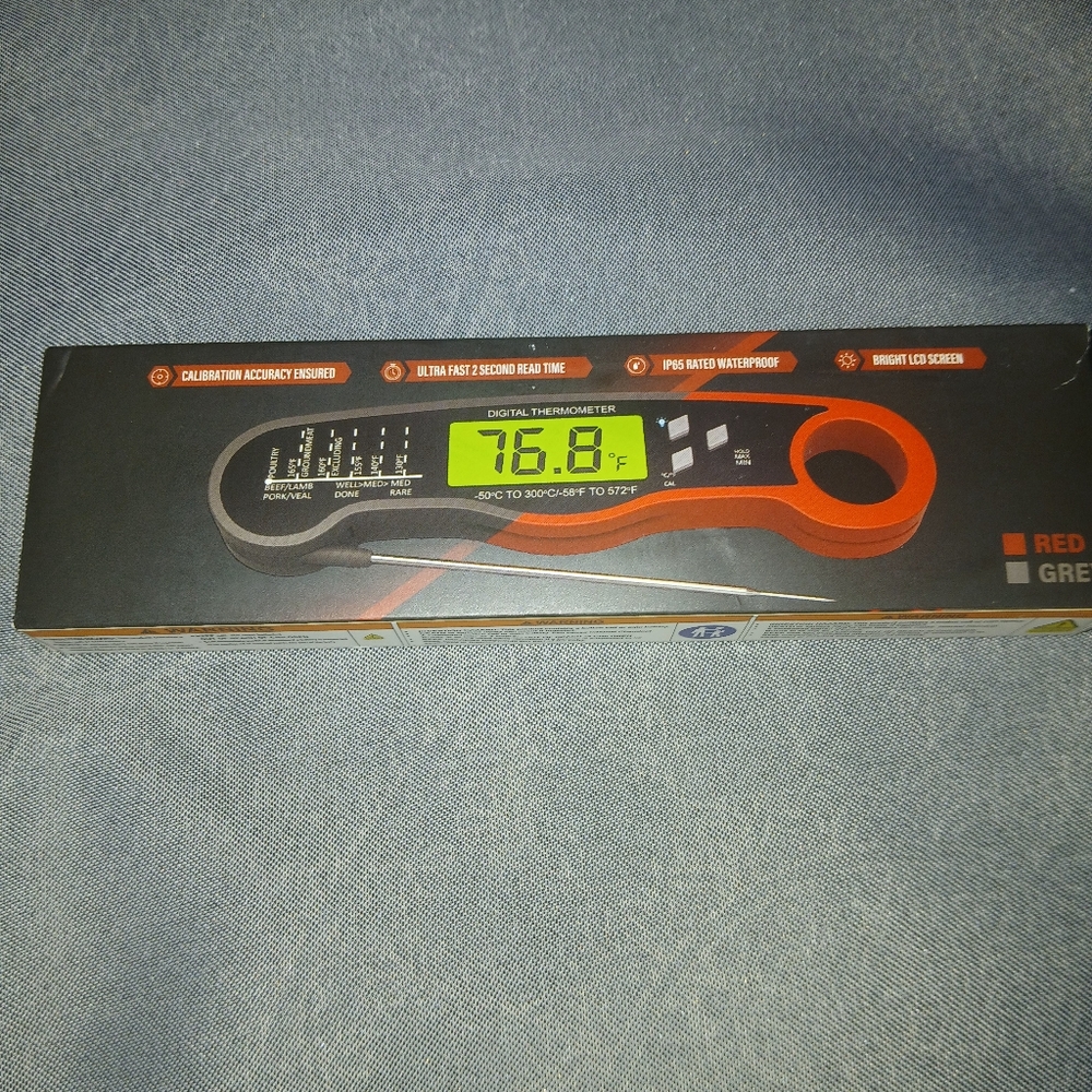 Digital Meat Thermometer - Red and Black